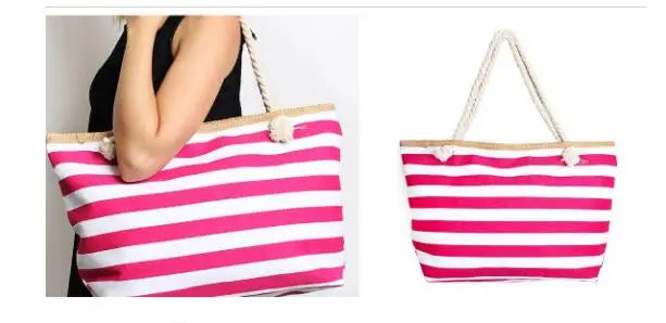 Bolsa de Lona Listrada Moda Praia